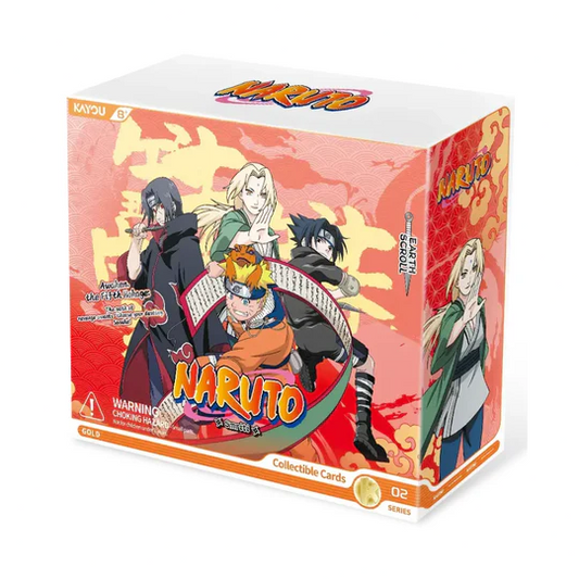 Naruto collectible cards box with characters on a white background